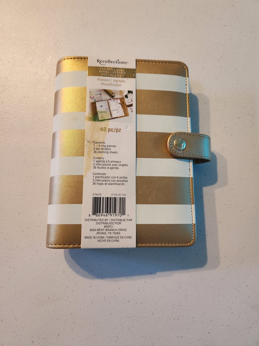 Recollections Gold & White Striped Planner - 6-Ring Organizer